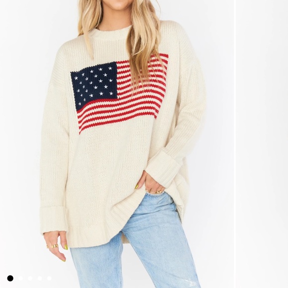 Show Me Your MuMu Sweaters - Show Me Your MuMu Fireside Cream American Flag Sweater XL